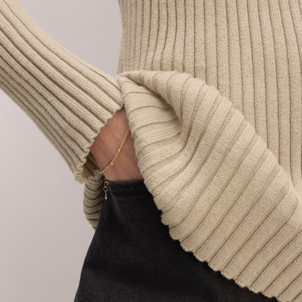 Everlane Cotton Ribbed Crew Sweater in Tan Beige size XS - Picture 3 of 10